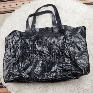 Vintage Croc Print Black Hobo Tote Bag Reversible Suede